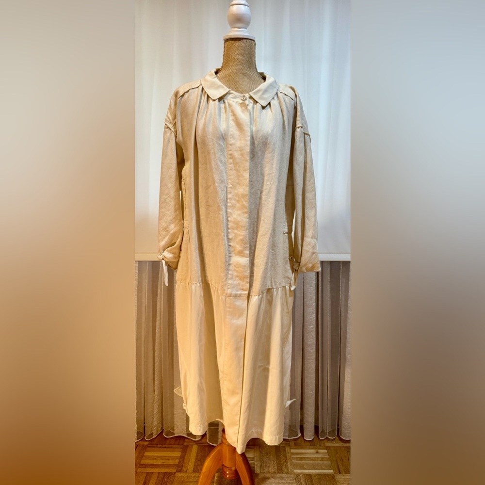 Donna Karan Tan Boxy Button Down Dress with Peter Pan Collar